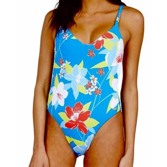 Roxy She Just Shines One Piece Swimsuit Size Small NWT Blue Floral - Picture 1 of 5